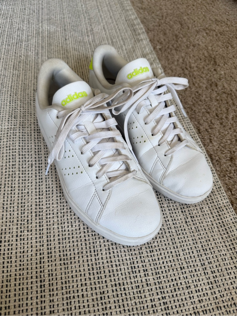 adidas White Leather Women's Sneakers with Neon Yellow Logo